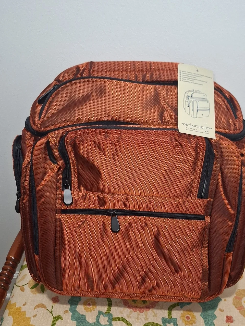 Port Authority Rust Orange COMPUTER Backpack With Multi-Zip Storage.